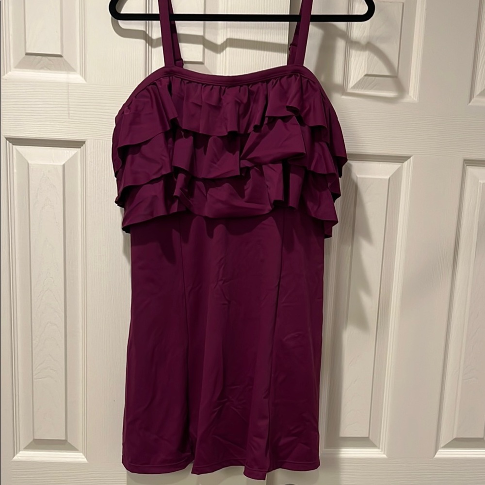 Roaman's Ruffled Tiered One Piece Swim with built in trim bodice